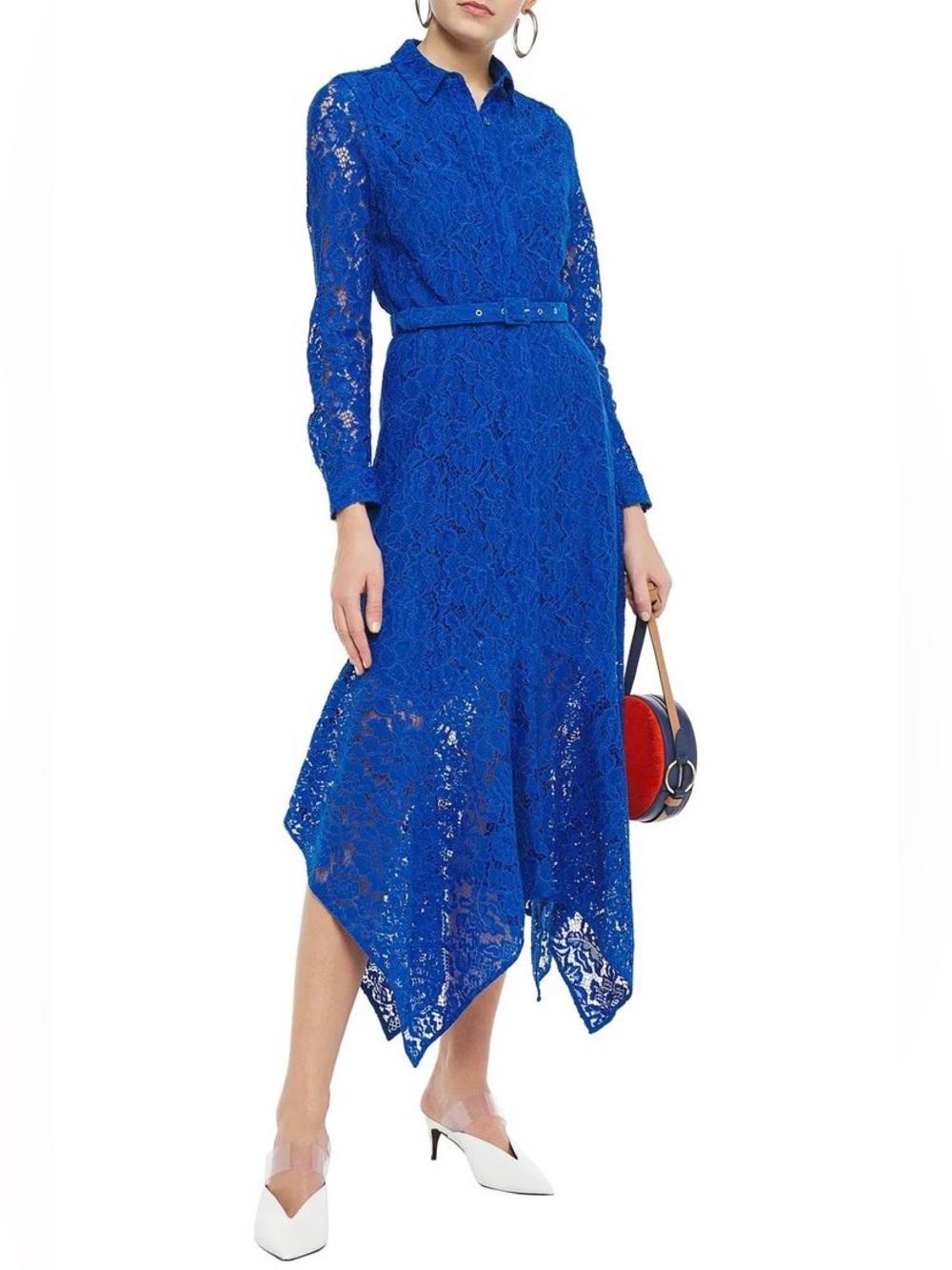 Ganni Everdale Asymmetric Belted Corded Lace Midi Dress In Cobalt Blue 38 $395